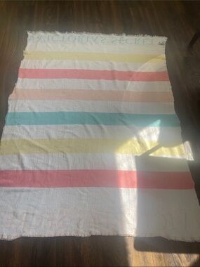 Victoria's Secret Pastel Striped Picnic Blanket in Pink, Yellow, Teal, White